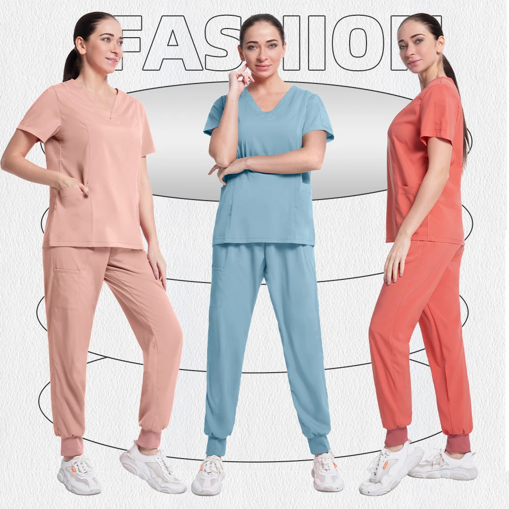 Conjunto de uniforme para enfermera, ropa de trabajo, Top y pantalón de enfermería, traje de trabajo de color sólido resistente al blanqueamiento de cloro