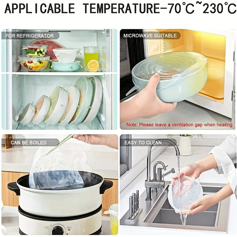 6pcs/set Silicone Stretch Lids, Reusable Durable Food Storage Lids for Bowls, Silicone Lids