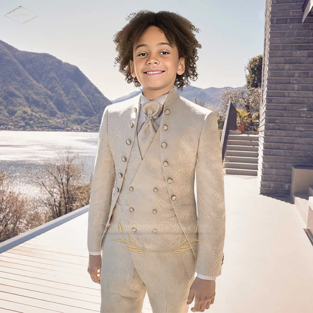 Costume jacquard haut de gamme pour garçon – 3 pièces personnalisées, style palais vintage noble, look royal élégant pour les mariages et les banquets
