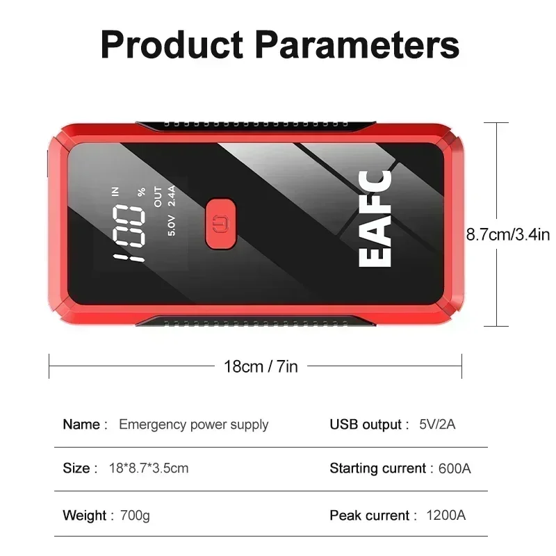 EAFC 12V Auto Starthilfe Power Bank Tragbare Auto Batterie Booster LadegerätStart Gerät Auto Notfall Start-up Beleuchtung