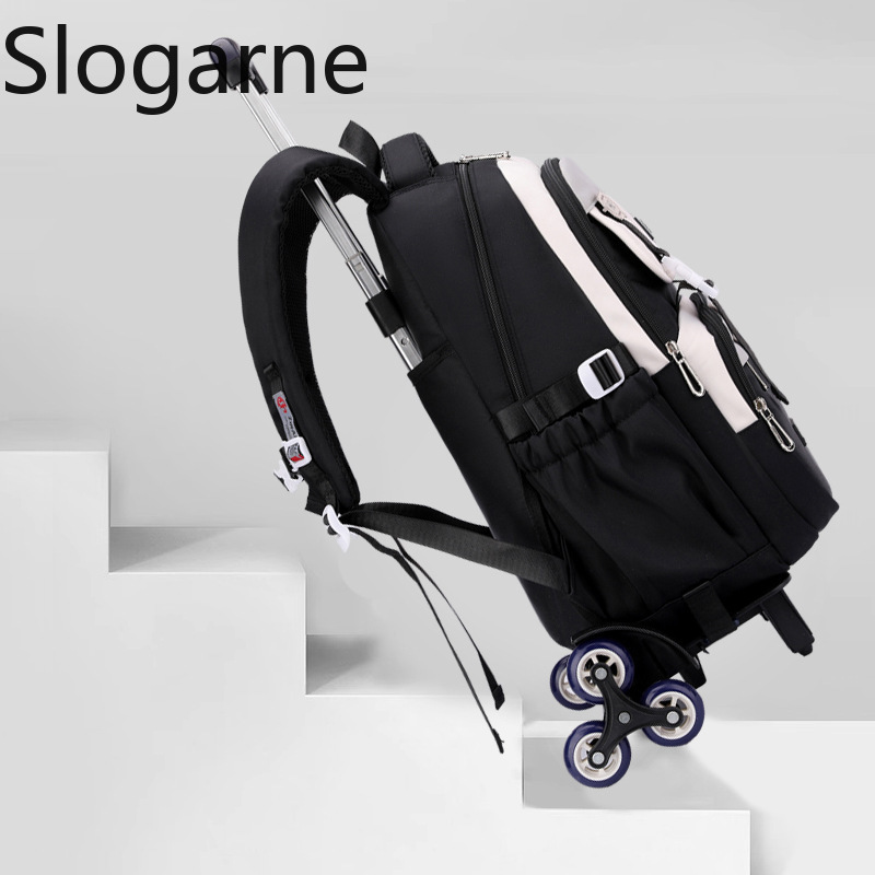 Kinder Rollrucksack Kinder Wasserdichte Schultasche mit Rädern Mittelschule Trolley Gepäck Rucksack Frauen Rucksack mit Rädern