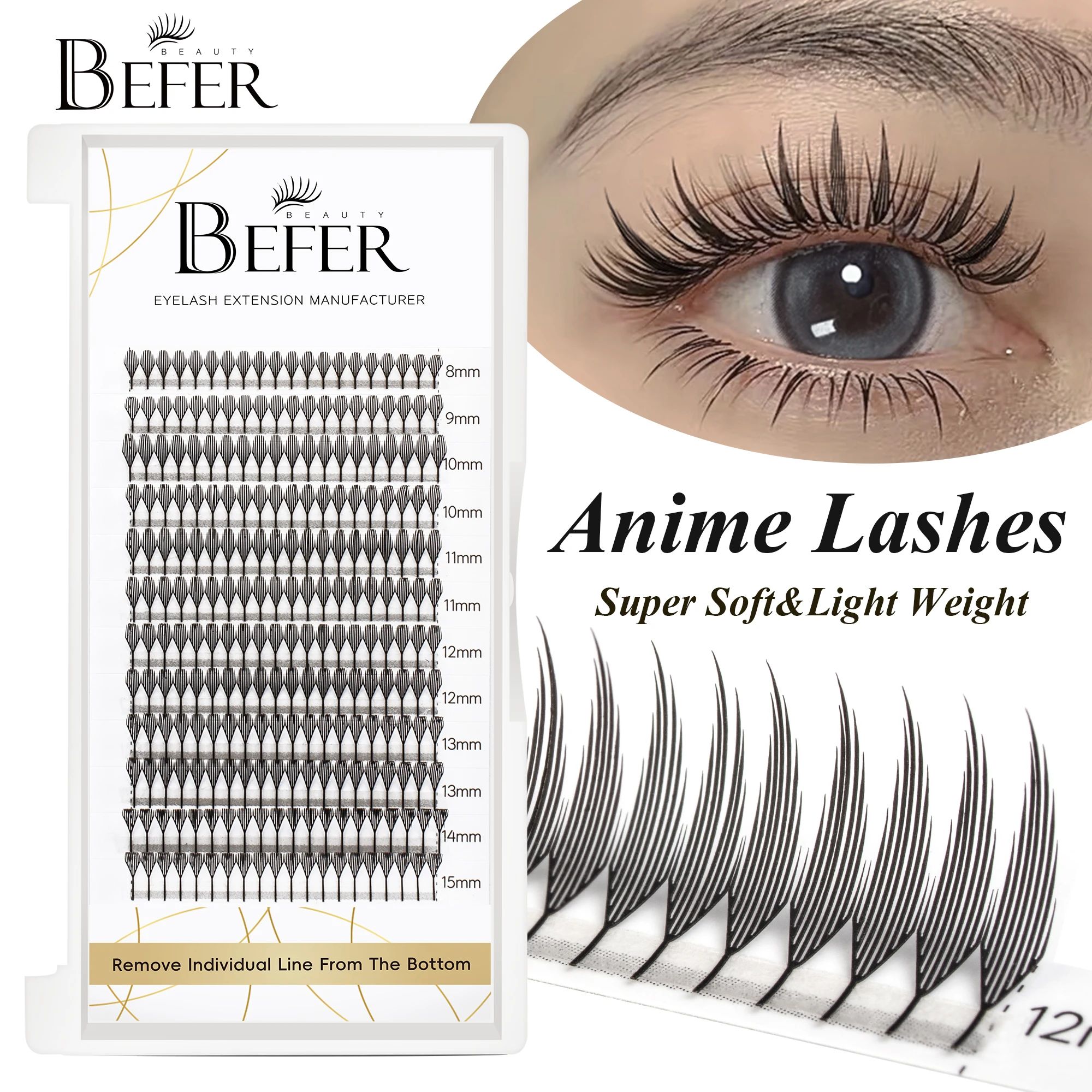 Befer Beauty-pestañas anime extensiones de pestañas, 240 grupos, estilo Manga, pluma, Flora, Ojo de Gato, 8-15mm, rizado C/D