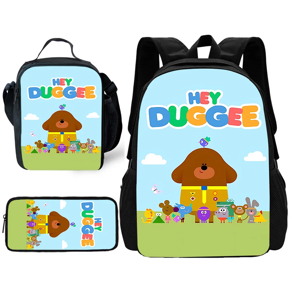 Mochila escolar infantil fofa Hey-D-Duggees com lancheiras, bolsas para lápis, bolsas escolares para meninos e meninas, melhor presente