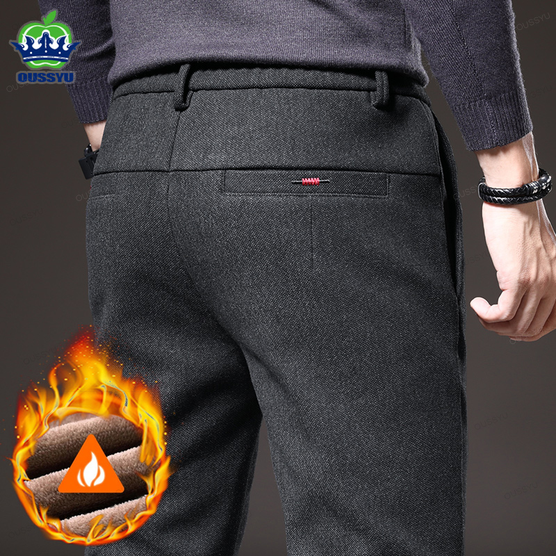 Pantalones informales de tela cepillada cálidos de lana de invierno para hombre, pantalones de felpa aterciopelados de algodón de terciopelo grueso para negocios al aire libre, 28-38