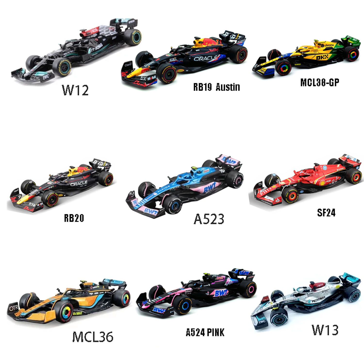 Bburago 1:43 Red Bull RB20 A523 MCL38 Monac F1 Racing RB19 Austin Formula Автомобиль Статическая имитация литья под давлением модель из сплава автомобиля Tos подарок