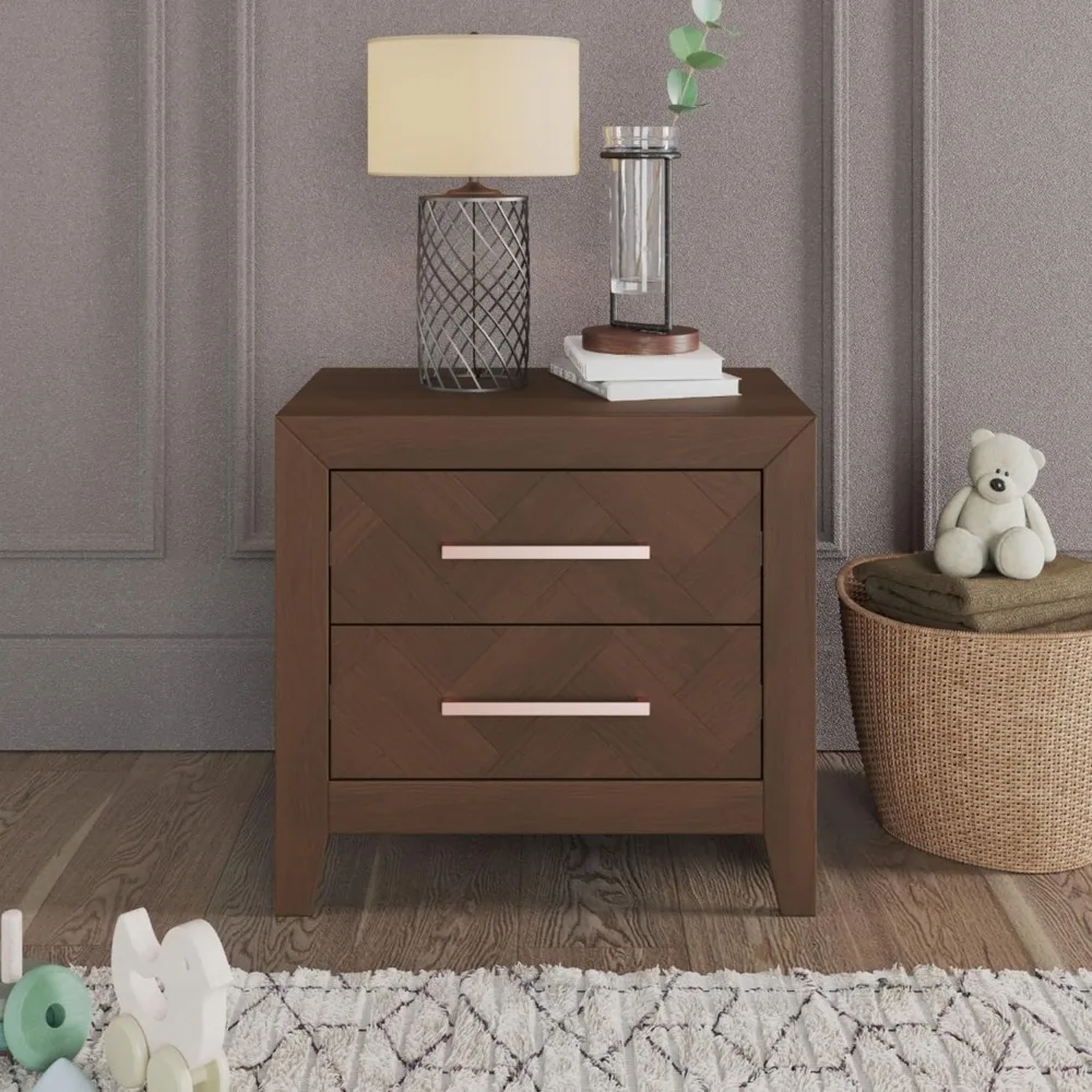 2 Drawer Nightstand for Nursery or Bedroom, Large Storage Drawers, Made of Sturdy Pinewood, Non-Toxic, Baby Safe Finish