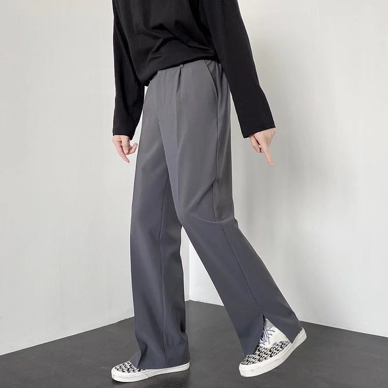Grey Khaki-男性用の黒のパンツスーツ,幅広のストレートレッグパンツ,ファッショナブル,男性用