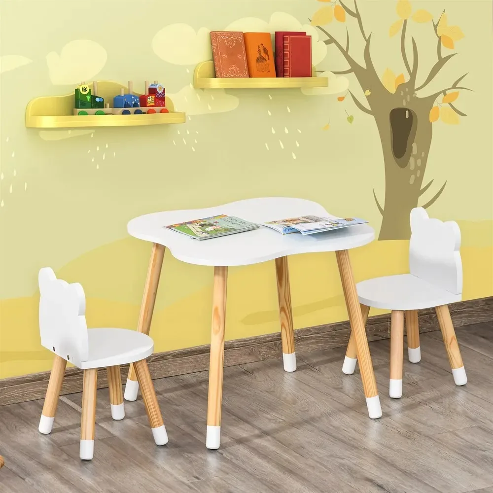 Mesa infantil y 2 sillas de madera Muebles para sala de juegos y dormitorio infantil