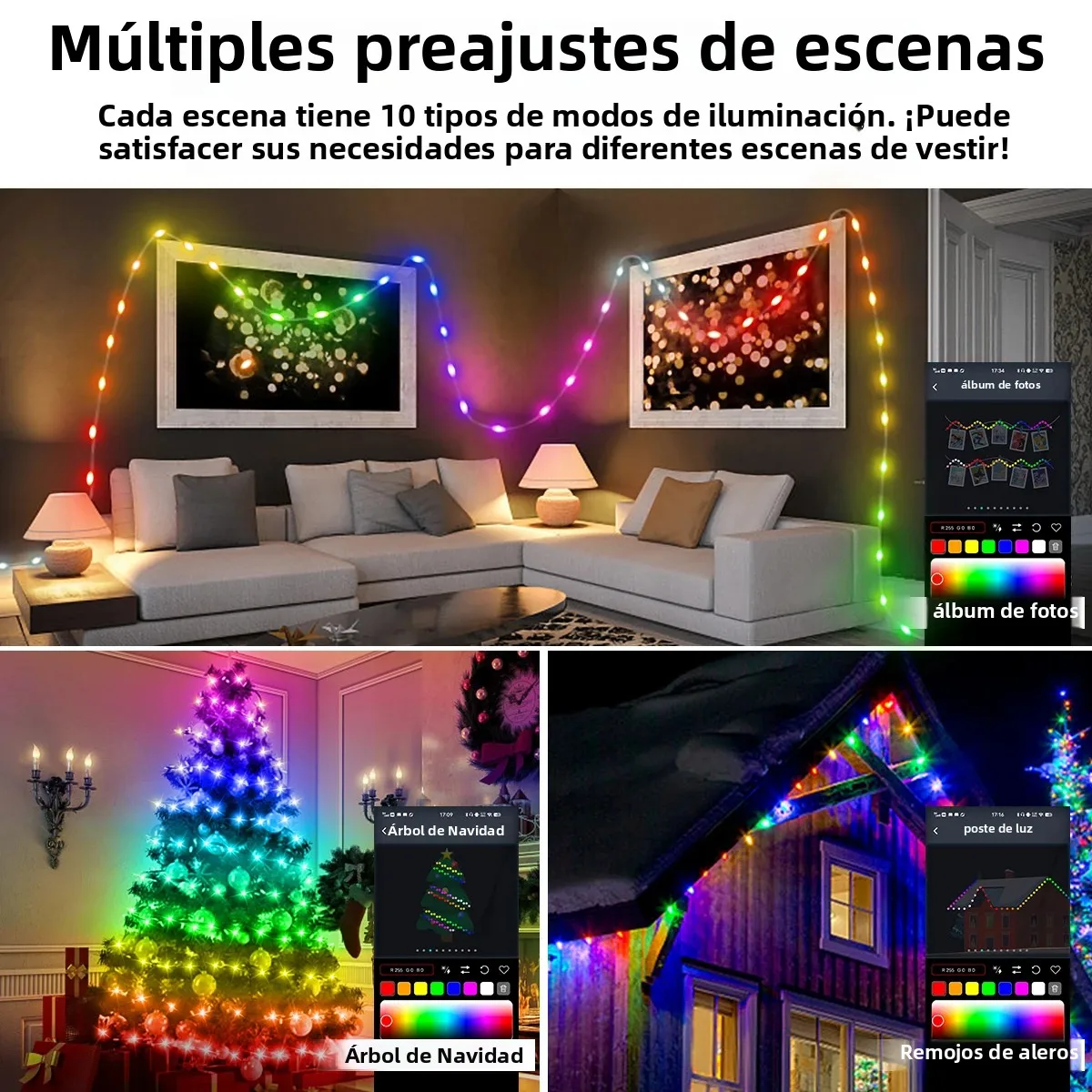 20M 10M 5M luces LED para festivales guirnalda de luces de hadas luces de cortina direccionables Bluetooth inteligentes guirnalda adorno decoración de fiesta en casa