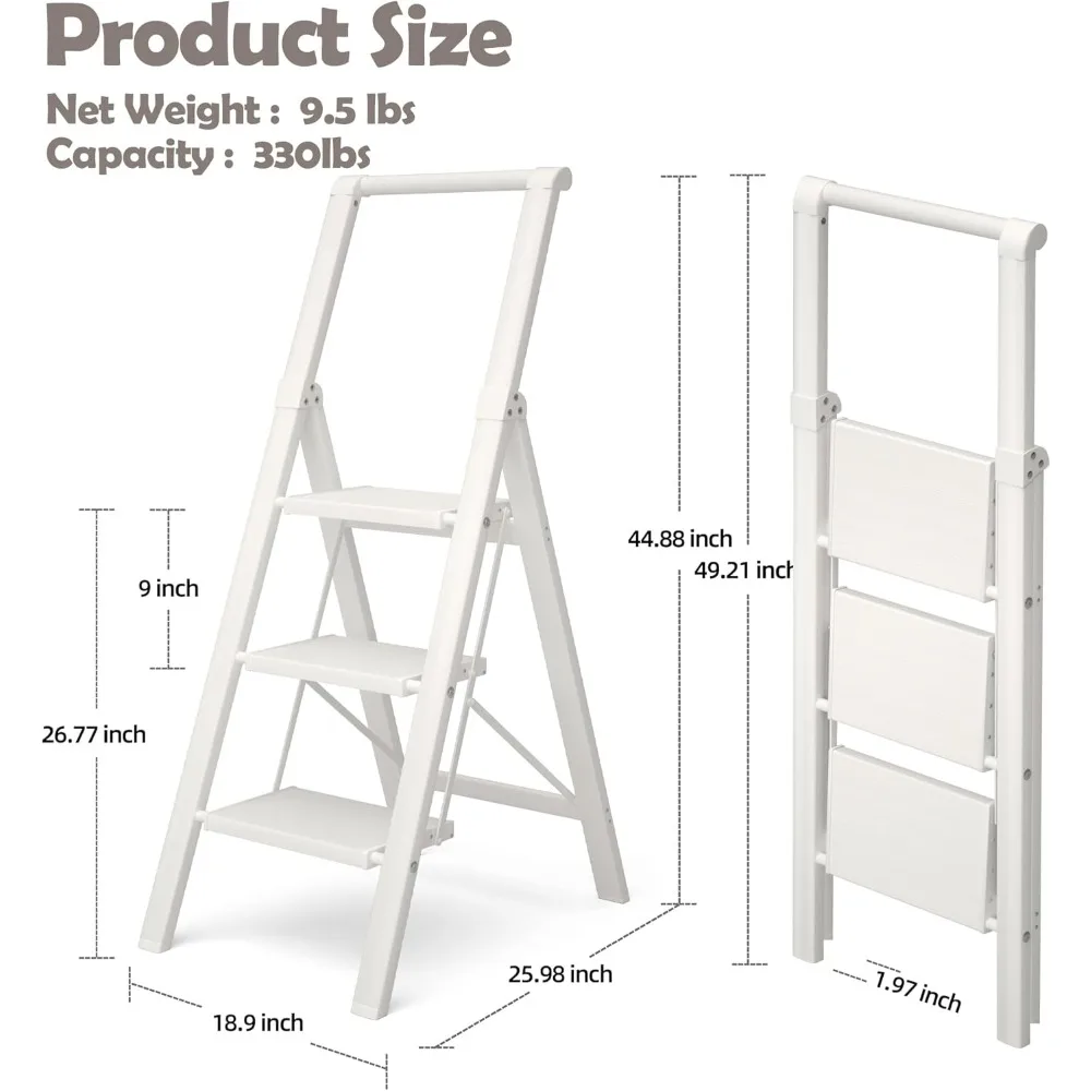 Apex 3 Step Foldable Aluminum Step Ladder with Handgrip, Anti-Slip Pedal, 330 lbs Capacity, Lightweight & Portable for Home