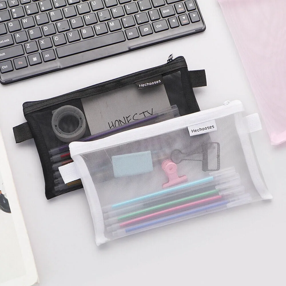 1pc borsa in rete di nylon trasparente visibile borsa per esami di cancelleria per studenti borsa di stoccaggio con cerniera forniture per studio portatili semplici di grande capacità