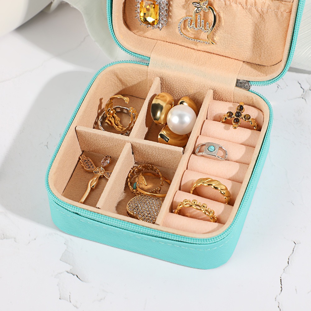 Mini Boîte de Rangement Portable en Cuir pour Bijoux, Étui de Voyage pour Boucles d'Oreilles, Collier, Bague