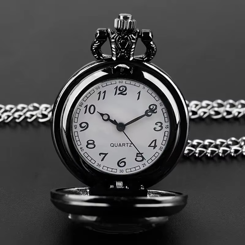 Damen-Quarz-Taschenuhr-Halskette mit lila Rosen- und schwarzem Glasanhänger, elegantes Blumendesign für lässige oder formelle Outfits