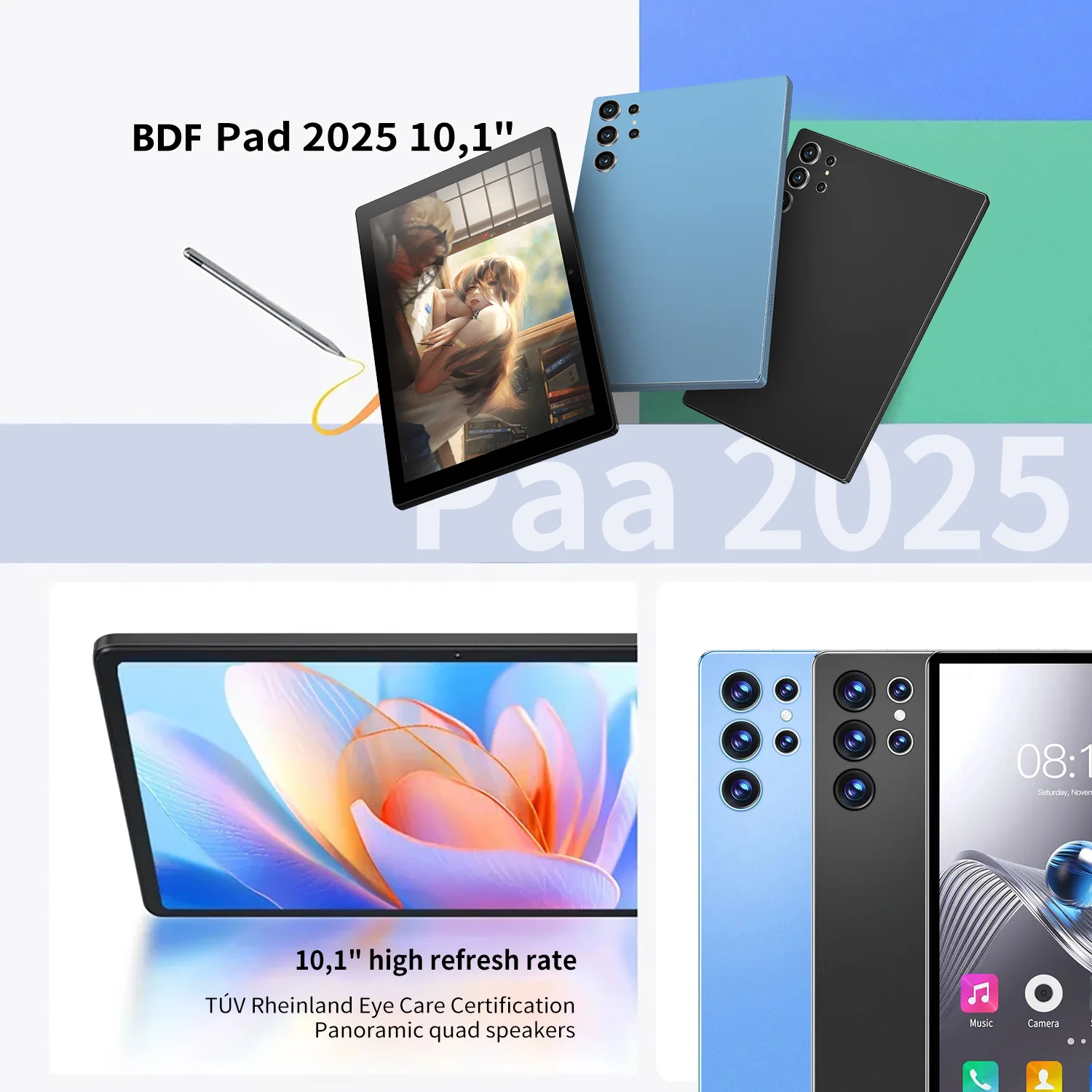 2025 New Upgraded Pad 10.1 Inch Android Tablet HD Display Octa Core 4GB RAM 64GB ROM Dual Phone Call WiFi Google Play Tablet PC