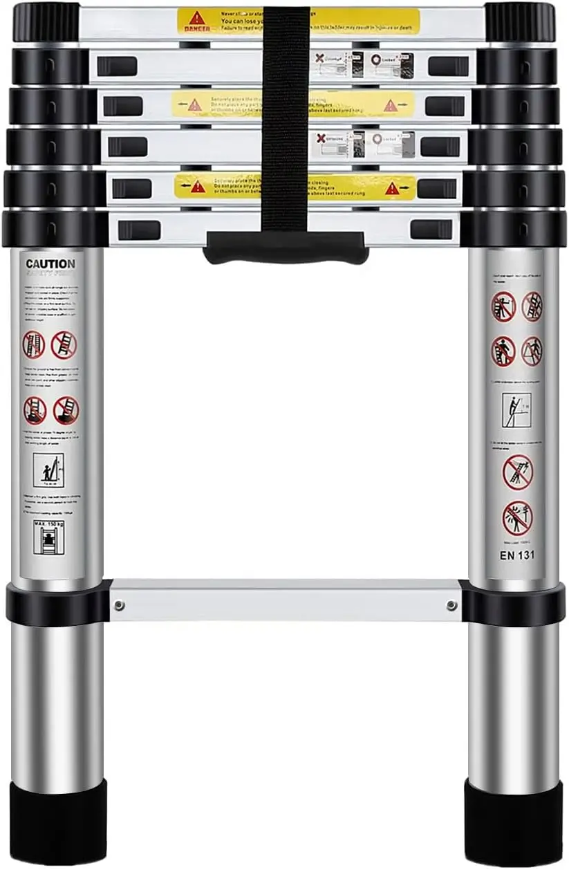 Teleskopleiter 2 m, Ladder Ausziehbar Aluminium, Mehrstufiger Sicherheitsschalter, Maximale Belastung 150 kg