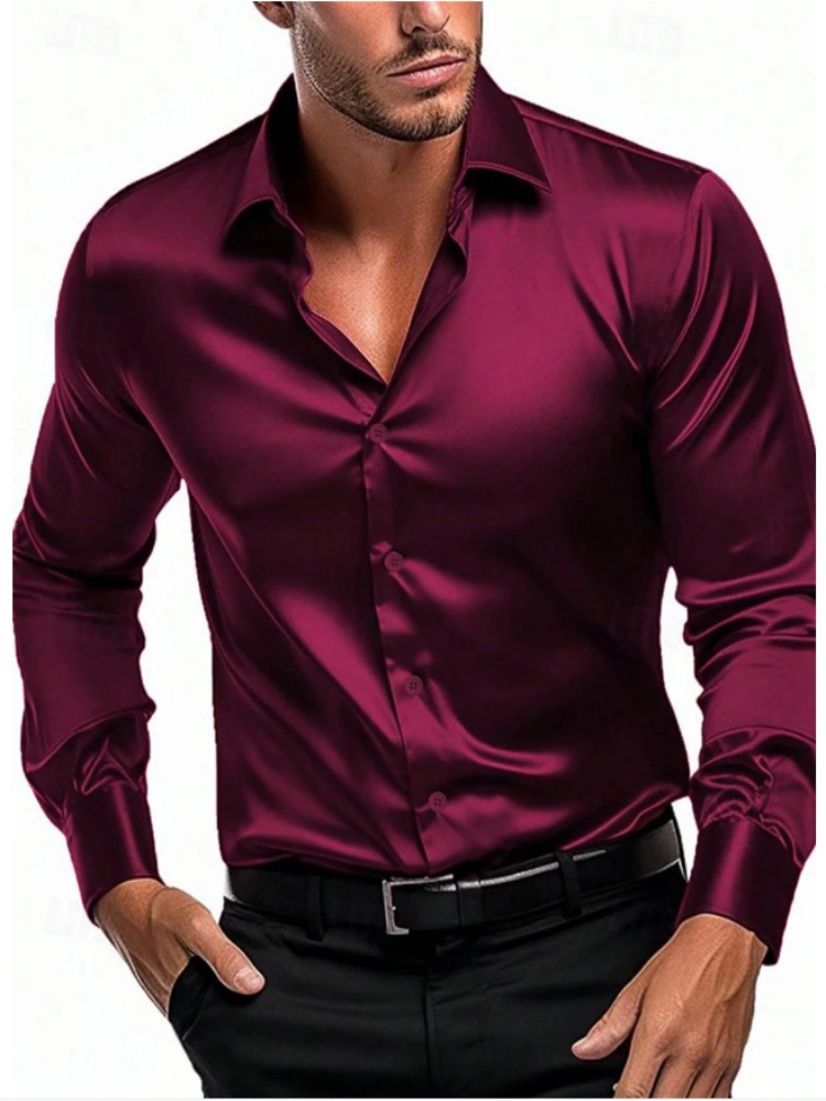 Camisa de vestir ajustada de satén para hombre, camisa de diseño de moda social para caballero de negocios, novedad de 2023