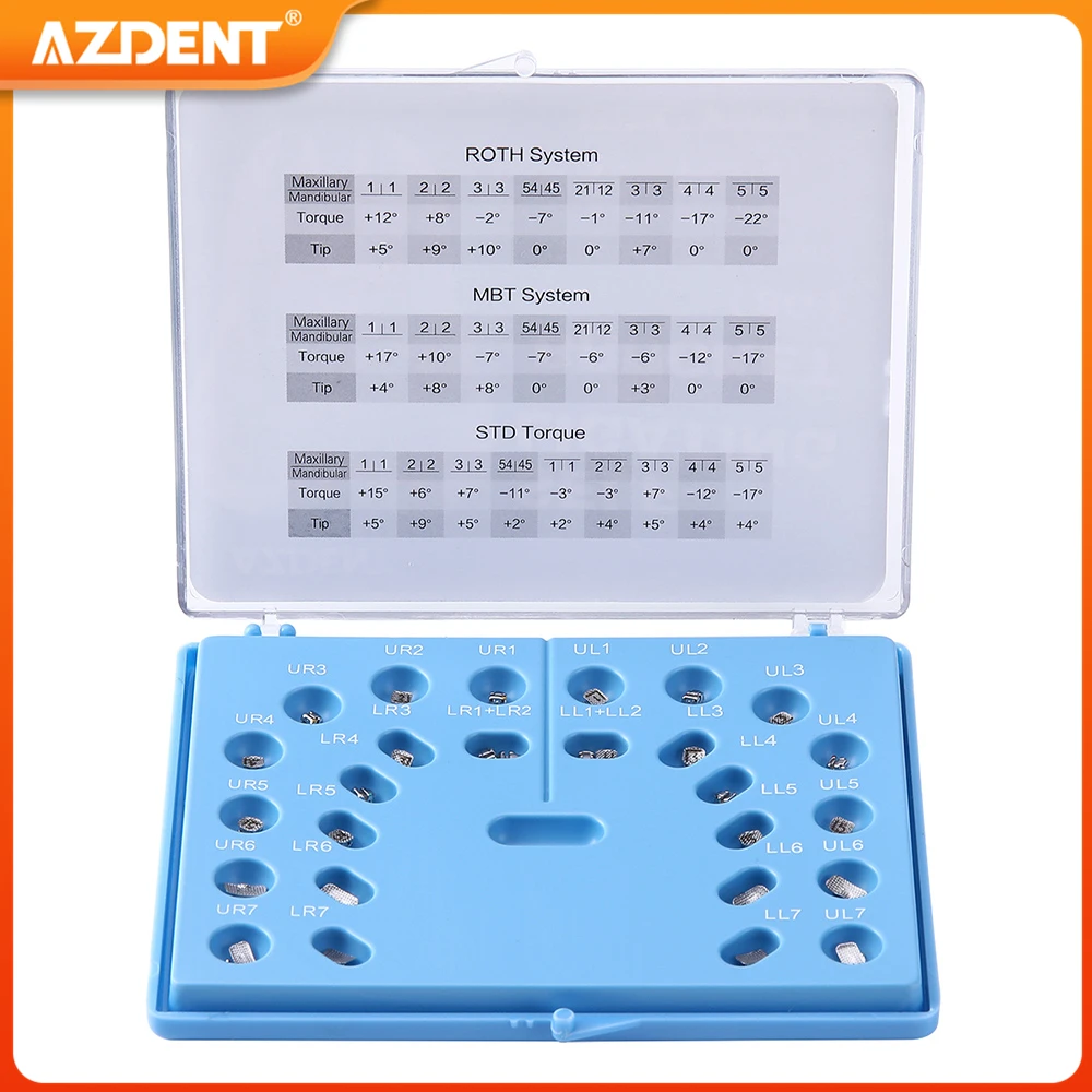 AZDENT Dental Orthodontic Brackets Self-Ligating Braces Inserted Crimpable Movable Hooks Auxiliary Hole Buccal Tube 28pcs/Box
