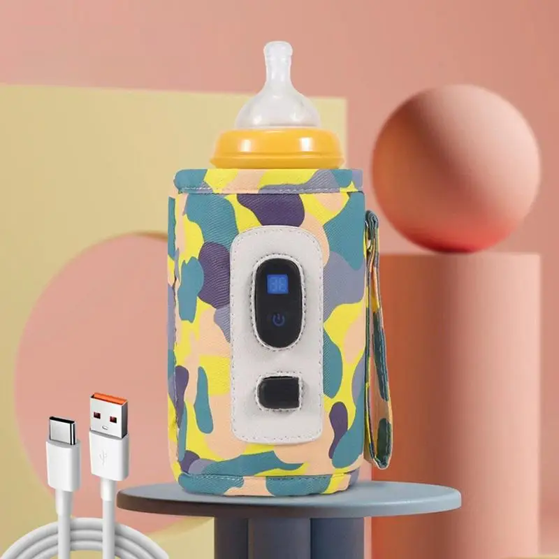 Bolsa calentadora de botellas de leche, calentador de botellas portátil USB, calentador de leche Digital, bolsa de botella de temperatura de 5 velocidades, protector de calor ajustable