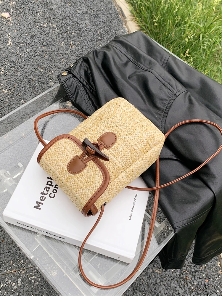 夏カジュアル女性のわら織りミニバッグファッショナブルな多用途シングルショルダークロスボディ電話バッグソフト小型ピュアカラー
