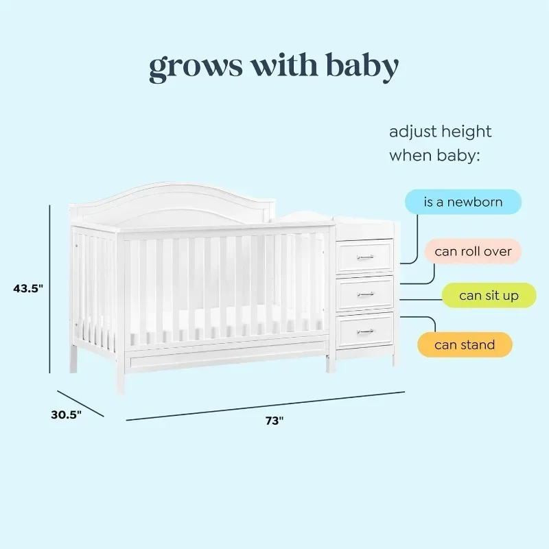 4-in-1 Convertible Crib and Changer Combo in White