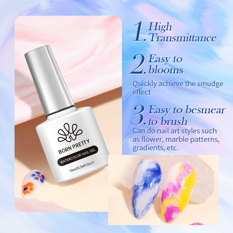BORN PRETTY 10ml Watercolor Nail Gel Clear Transparent Gradient Flower Effect Semi Permanent Soak Off UV LED Gel Nail Polish