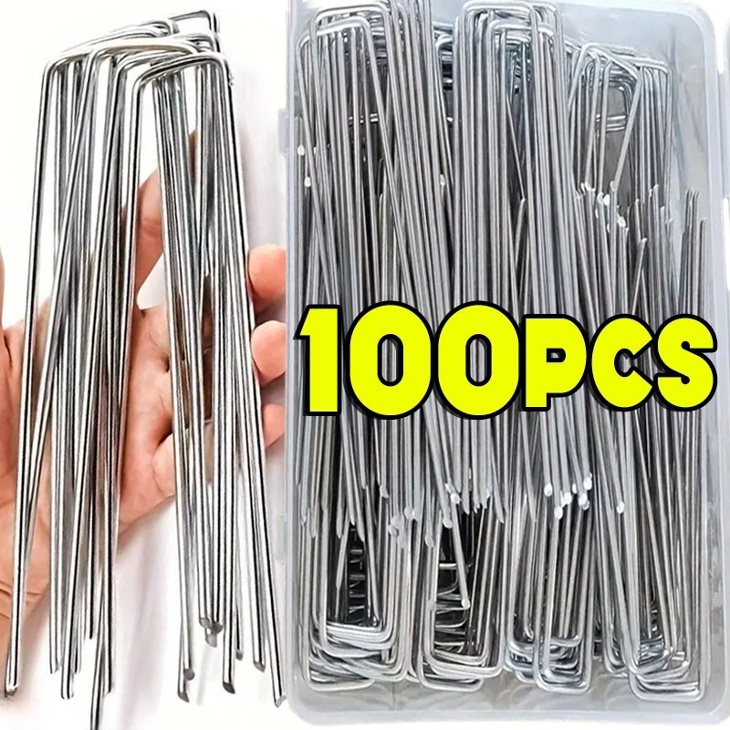 U-type Garden Staples Heavy-duty Fence Tubing Stakes Sod Pins Galvanized Landscape Spike for Holding Lawns Barrier Ground Nail