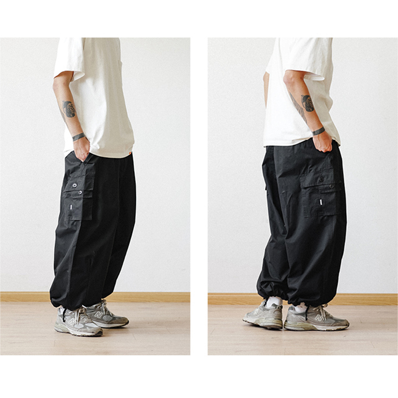Calça cargo masculina com vários bolsos, casual, cor sólida, reta, baggy, perna larga, calças cortadas, masculina, comprimento do tornozelo