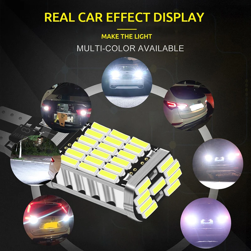2x โคมไฟสัญญาณ LED T15สว่างมาก W16W หลอดไฟ LED 920 921 912 4014 45ชิปไฟถอยหลังสำหรับไฟถอยหลังไฟจอดรถสำรอง