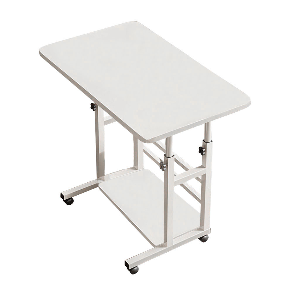 Mobile Over Height Adjustable Mobile Table Overbed Desk with Shelves Wheels Laptop Tray Stand