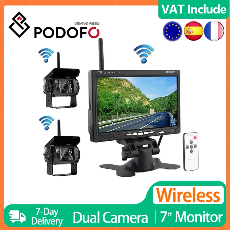 Podofo Auto Drahtlose Rückfahr Parkplatz Recorder Back Up Camara System Für RV Bus Lkw 7 "Monitor System Fahrzeug CCTV Kamera 2CH