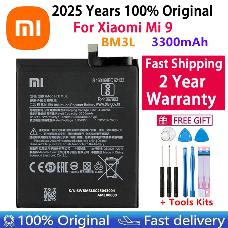 2025 Years 100% Original Battery BM3E BM3L BM3M BM4F For Xiaomi Mi 9 / Mi 9 Lite A3 CC9 CC9e / Mi 9 SE / Mi 8 / Phone Batteries