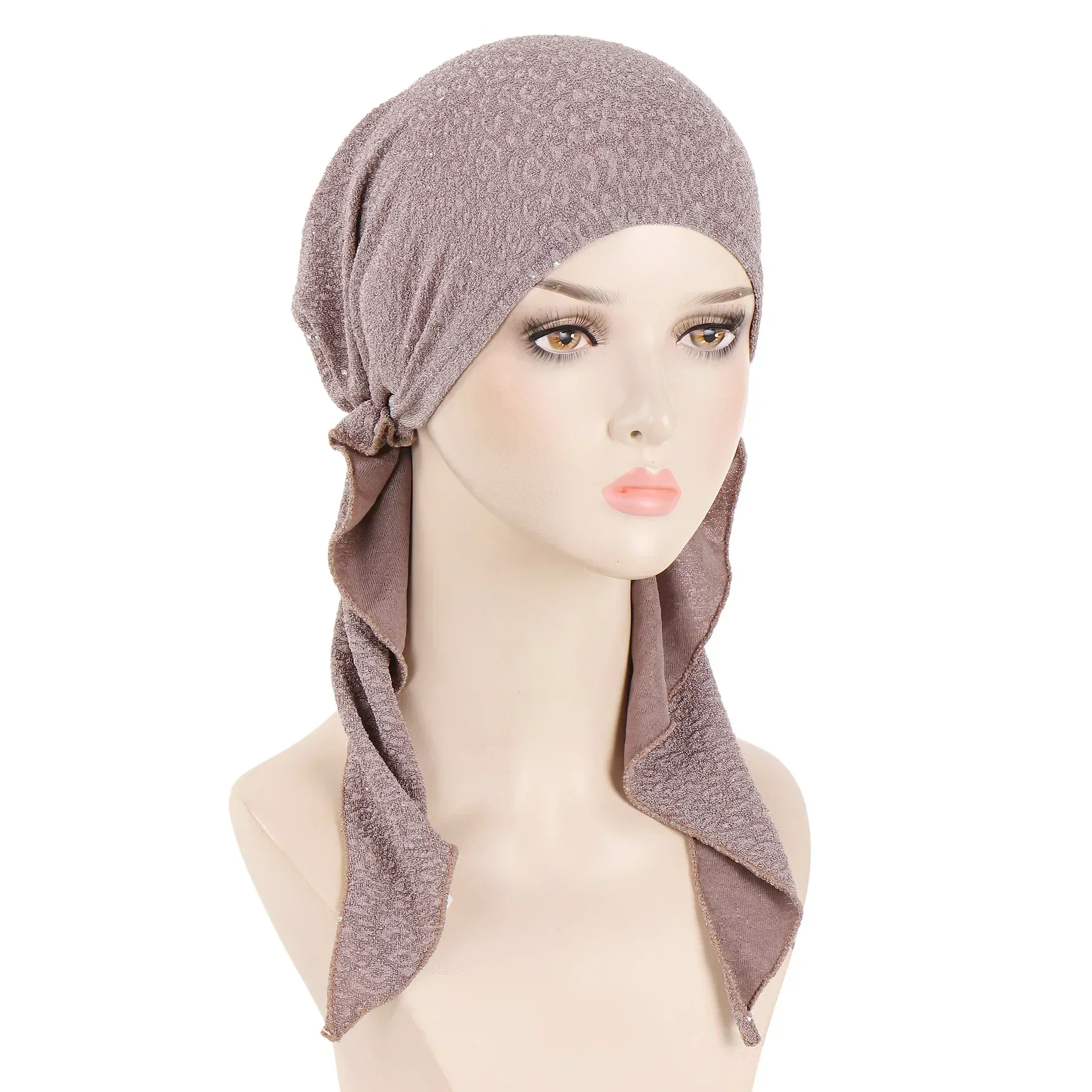 Nuevo sombrero preatado brillante para mujer, Hijab musulmán, turbante, pañuelo para la cabeza de cola larga, gorros, gorro para quimio para la pérdida de cabello, pañuelos para envolver la cabeza