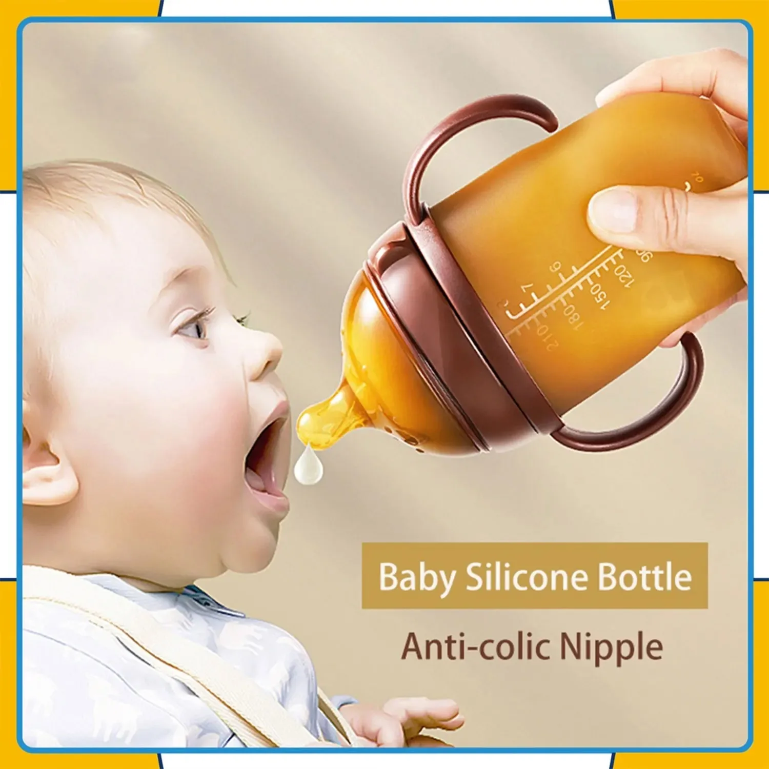 Fita de silicone de calibre largo, 150ml/240ml, imitação macia de leite materno, garrafa de leite anti-poluição com alça, 0-36 meses de idade