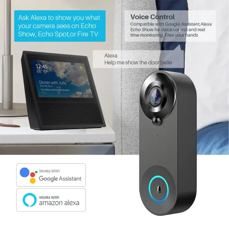 Smart Video Türklingel Kamera 1080p Wifi Video Intercom Türklingel Kamera Zwei-Wege-Audio funktioniert mit Alexa Echo Show Google Home