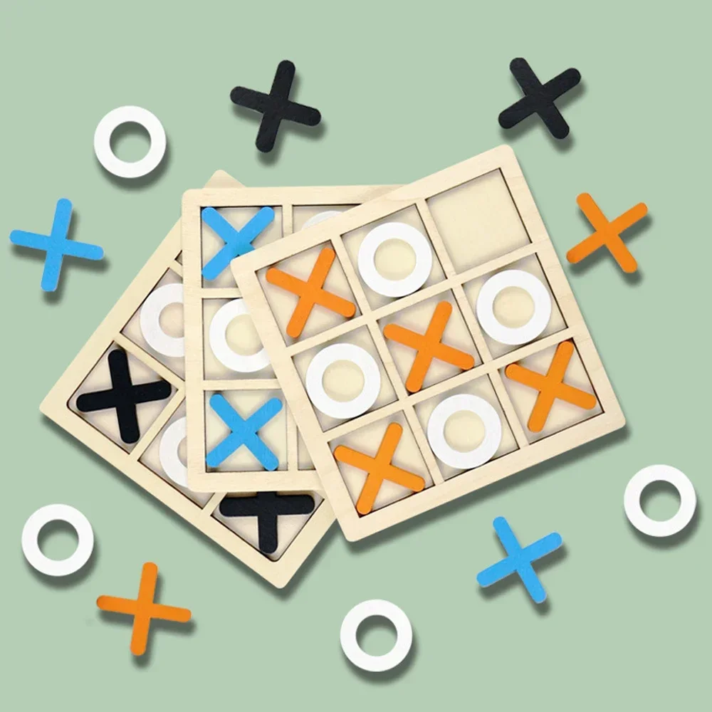 나무 XO Tic Tac Toe 게임 미니 체스 보드 상호 작용 퍼즐 훈련 몬테소리 교육 장난감 어린이를위한 선물 소년 소녀