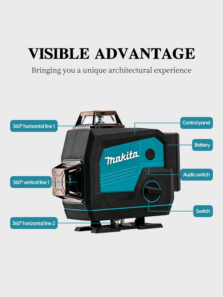 Makita 3D/4D 레이저 레벨 12/16 라인 수평 및 수직 원격 제어 고정밀 360 ° 셀프 레벨링 레이저 레벨