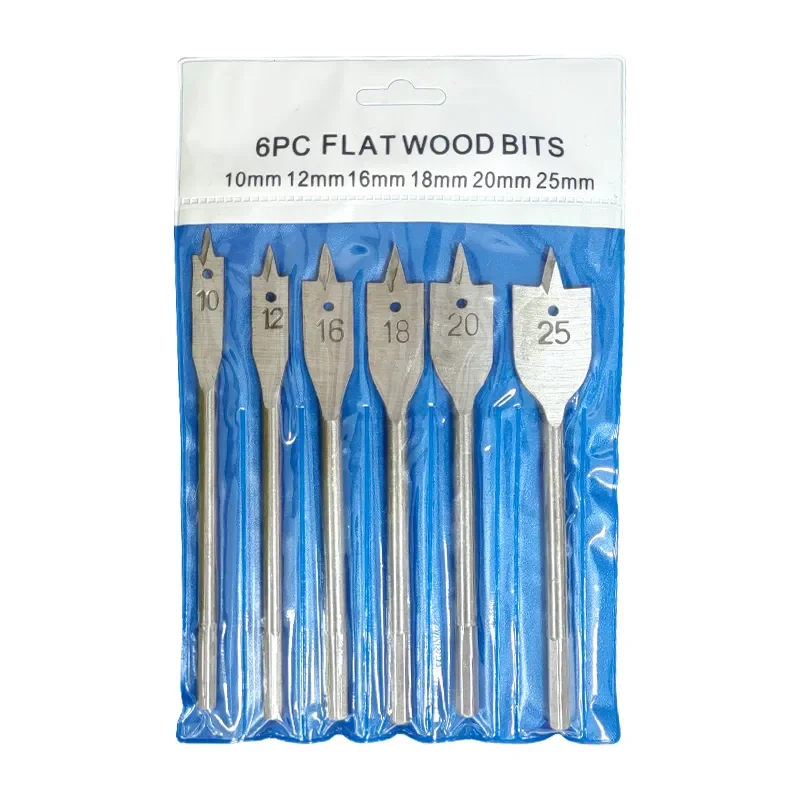 6pc natürliche Farbe drei spitz flach Bohrer sechseckiger Griff Holz bearbeitung Loch öffner Holzbrett Bohr-Bit-Werkzeug-Set