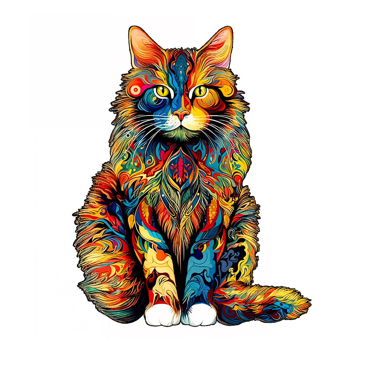 Puzzle en bois à motif de chat unique, formes d'animaux irrégulières, jouets de loisirs, le cadeau pour Halloween, Noël, anniversaire.