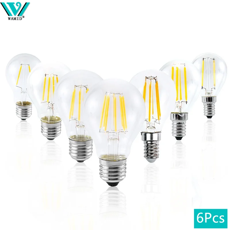 6 uds A60 G45 bombilla de cristal Edison Retro E14 E27 2W 4W 6W 8W bombilla LED AC 220V bombilla de bola de globo lámpara LED blanca fría/cálida