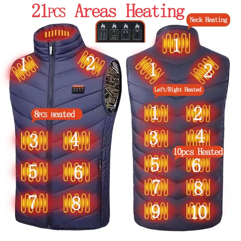 21 Areas Heated Vest Men Electric Heating Vest Usb Heated Jacket Heated Vest Women Heated Bodywarmer Heated Down Jacket Winter