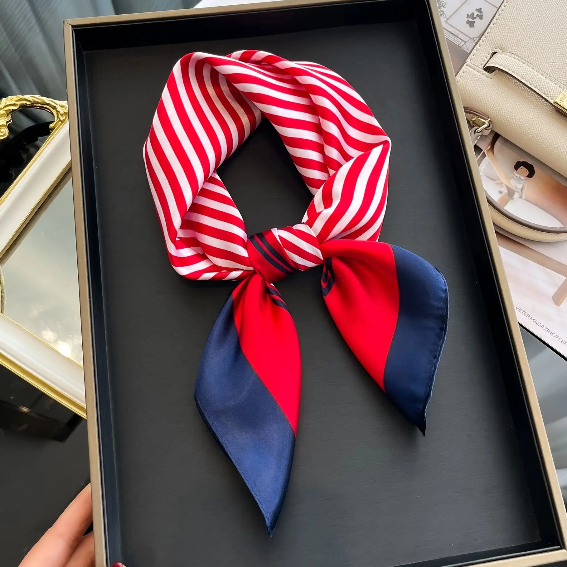 Lenço quadrado de seda de luxo feminino cetim pescoço gravata mão pulso foulard verão impressão xale envolve cabeça lenço hijab bandana novo