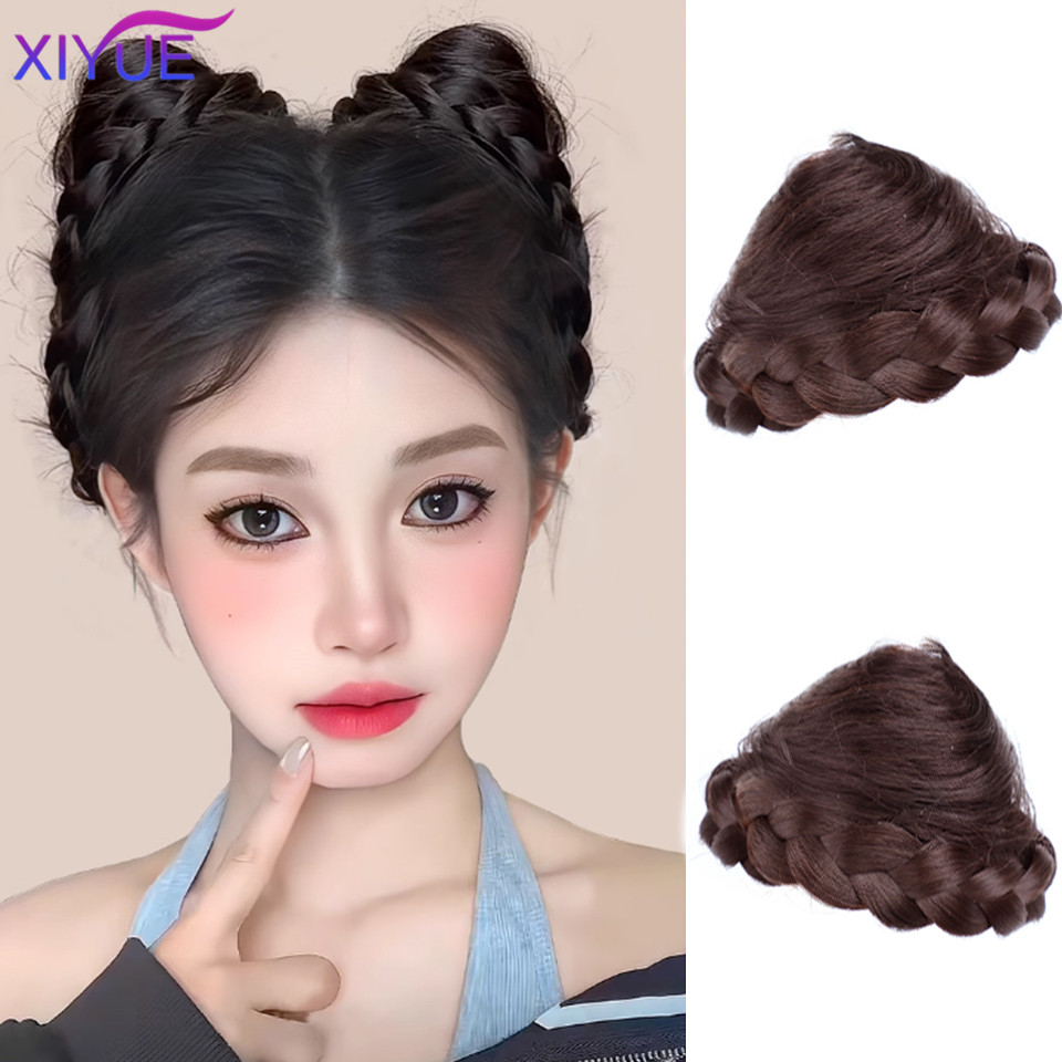 XIYUE Peluca de cabeza de bola de pelo falso con oreja de gato, cabello sintético femenino, aumento de volumen, bocina de vaca esponjosa, envoltura de cabeza de bola