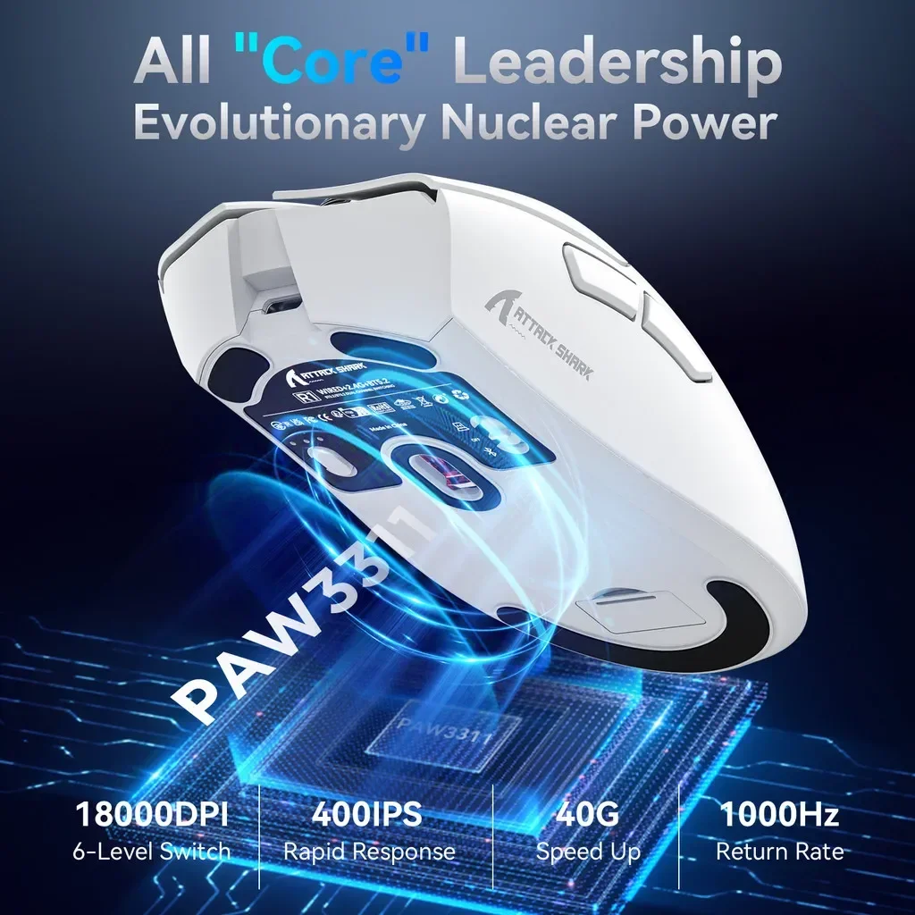 ATTACK SHARK R1 1000 Hz kabellose Bluetooth-Maus 18000 dpi PAW3311 Tri-Mode-Bluetooth 2,4 G USB-Verbindung Makro-Gaming-Maus