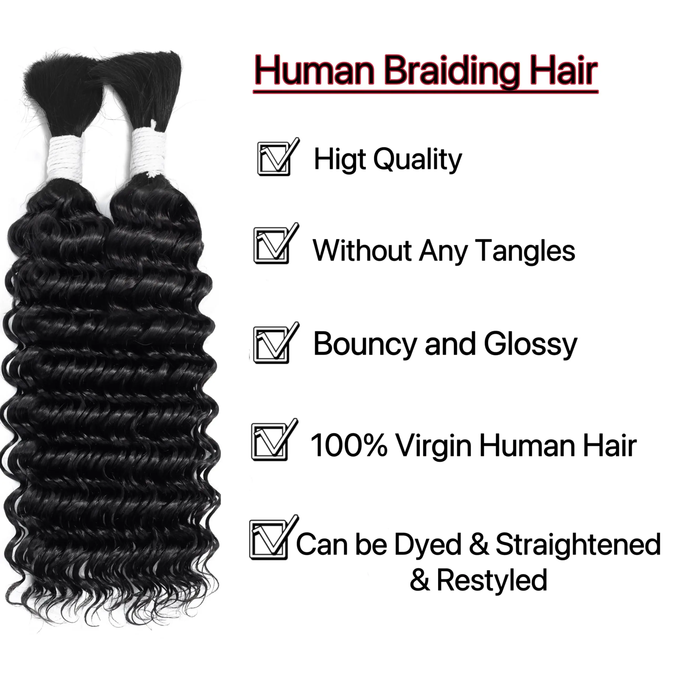การถักเปียผมเป็นกลุ่ม Water Wave กลุ่มผมมนุษย์ 18 นิ้ว Boho braids สําหรับกล่องไม่มีปมหรือคลื่นหลวมหยิก