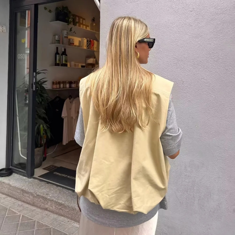 Kurze Weste für Damen, modisch, mit Reißverschluss, Weste für Damen, ärmellos, lockere Mäntel, weiblich, schick, Faltenoberteile, P Diego Diego Diego