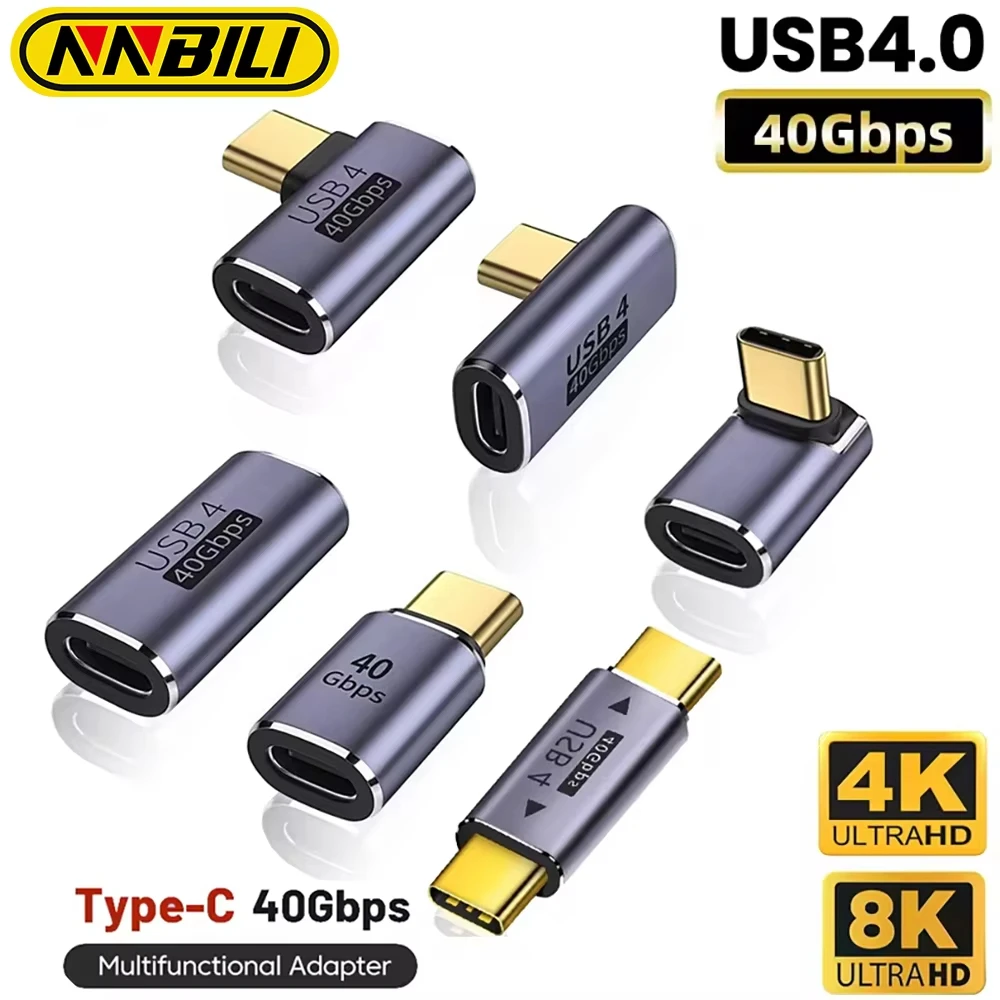 NNBILI USB4.0 40Gbps OTG tipo C 90 gradi 100W 5A Convertitore di ricarica rapida da USB C a tipo C Adattatore dati USB C per MacBook 8K60HZ