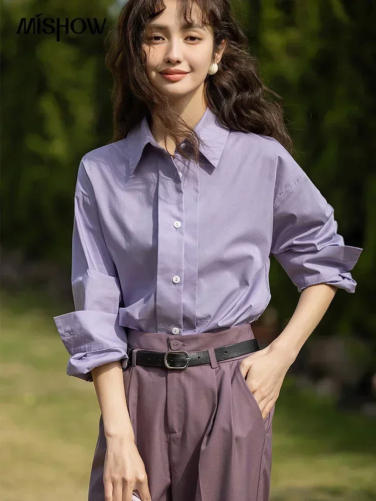MISHOW-女性用シングルブレストポロシャツ,長袖トップス,オフィスウーマン用ルーズシャツ,丈夫な婦人服,春,mxc13c0006