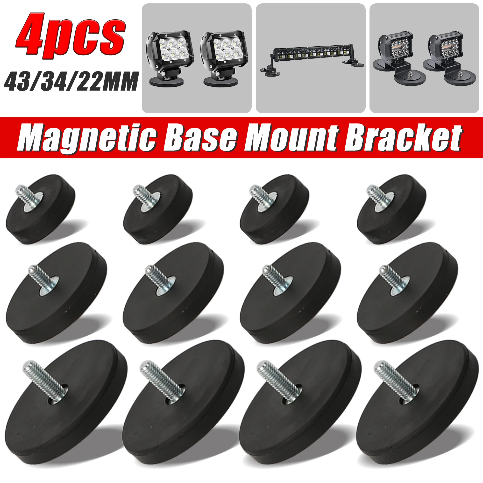 4 pièces 43/34/22mm M6/M4 boulon Mini taille support de montage de Base magnétique pince LED support de barre lumineuse de travail SUV tout-terrain
