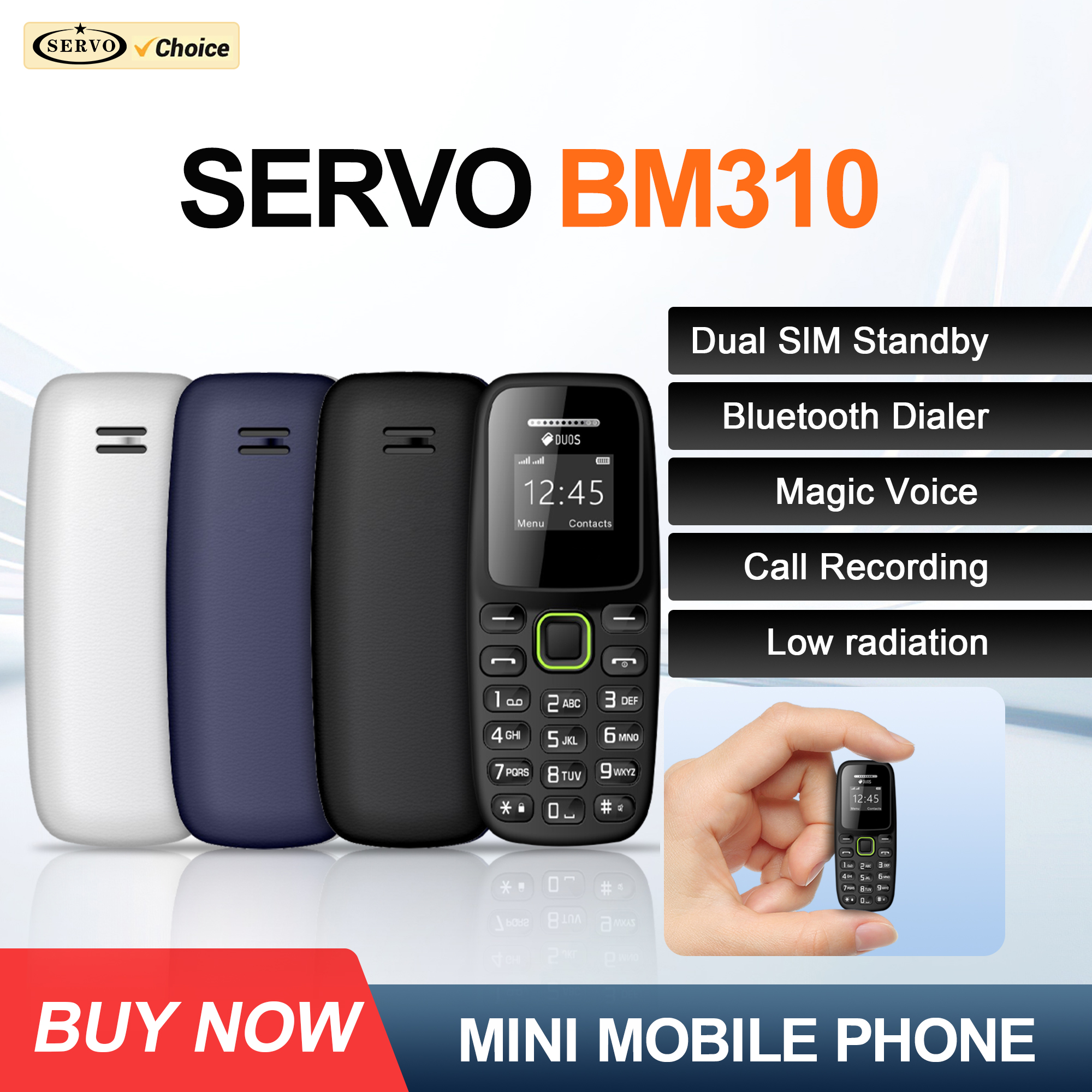 SERVO BM310 Mini Feature Mobile Phone Dual SIM Standby Call Recording Magic Voice Blacklist MP3 Player 2G Tiny Button Cellphones