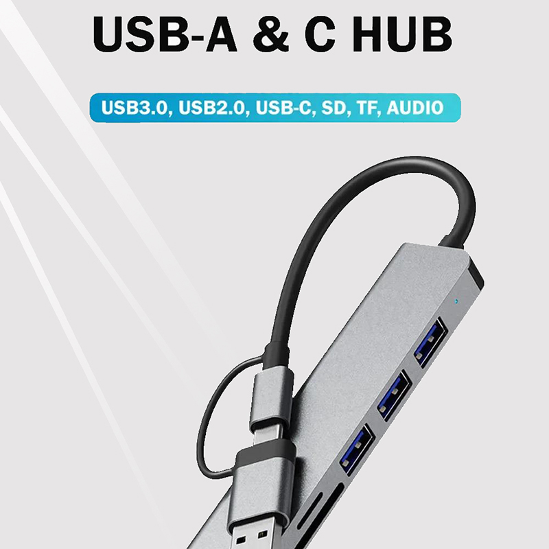 8 In 1 USB C Hub USB 3.0, with 1 X USB 3.0, 3 X USB 2.0 and 1 X USB C, SD/TF Card Reader, 3.5mm Aux Ports Aluminum USB Splitte